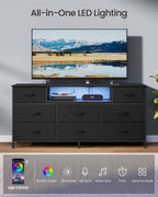 SONGMICS BELLAH Collection - Dresser for Bedroom with Outlets and LED Lights, TV Stand for TVs Up to 65 Inches, Chest of Drawers, 8 Drawers, Steel, Modern, Ink Black ULGS434BH02S