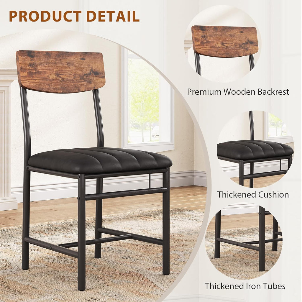 Jocoevol Industrial Dining Chairs Set of 6 - Upholstered Dining Room Chairs with PU Leather, Kitchen Chairs with Wooden Backrest and Thickened Metal Legs, for Dining Room, Living Room (6) (Brown)