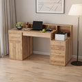 IDEALHOUSE Rectangular Computer Desk with Hutch & Printer Stand, Ripple Door Storage Home Office Desk, Space-Saving Study Writing Desk for Bedroom, Sturdy Board Student Desk with Easy Assembly