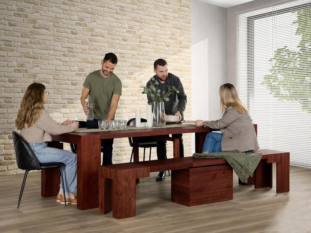 Transformer Table - Solid Wood Extendable Dining Table, Seats 2-12, Expandable Dining Room Table, Space-Saving Furniture, Kitchen and Dining Room Furniture (Red Oak, Table + Bench)