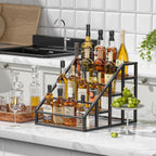Coffee Syrup Rack Organizer, 4 Tier Countertop Storage Shelves, Kitchen Storage, 16 Syrup Bottle Stand Holder for Wine, Liquor, Kitchen Coffee Station Organizer Rack, 13.8"x16.9"x13.0", Rustic Brown