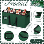 Soaoo 3 Pcs Christmas Nutcracker Storage Box 600d Canvas Christmas Figurine Collectible Storage Box Keeps 24 Holiday Figurines with Lids Handles for Santa Figure or Nutcracker Ornaments (Green)