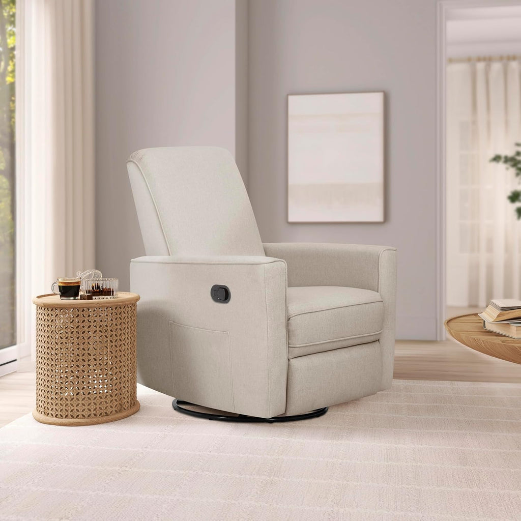 Evolur Raleigh Upholstered Manual Glider Recliner– Rocking & 360° Swivel with Smooth Glide – Greenguard Gold & FSC Certified – Modern Nursery and Living Room Chair in Light Sand