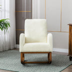 Modern Rocking Chair, Oversized Glider Recliner with High Backrest & Side Pocket, Upholstered Nursery Accent Chair for Living Room, Bedroom, Nursery, Solid Wood Legs (White Teddy)