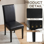 LSSBOUGHT Dining Chairs Set of 2, Modern Dining Room Chair,Upholstered Pu Leather Kitchen Chair with Vintage Copper Nail for Restaurant & Cafe(Black,2pcs)