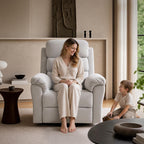 FLEXISPOT Souffle-Pro Swivel Rocker Recliner Chair, Power Nursery Glider Recliner with Massage & Heat, Adjustable Headrest, Oeko-TEX Fabric, FSC Wood Frame Ideal for Nursery & Home, Light Grey
