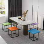 Blue Leather Square Stool with Storage Footstool and Padded Seat