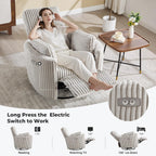 Power Recliner,Nursery Swivel Glider Rocking Chair with USB Port,Upholstered Adult Electric Recliner Rocking Chair with 2 Pillows for Living Room Bedroom(Lightgrey Corduroy, Power-Driven)