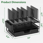 LEKETREE Desk Organizer, Office Organization with Vertical File Holder, File Organizer with Drawer and Pen Holder, Desk Accessories and Workspace Organizers for Home Office (Black)