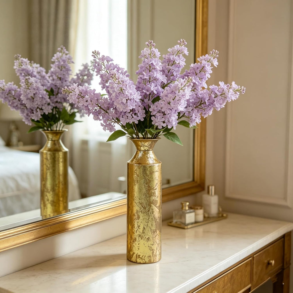 Hosley 16" High Gold Metal Decorative Tall Floor Vase - Metallic Centerpiece Vases for Floral Arrangements Home Decoration - Flower Bucket Vases for Gift, Spa, Reiki Meditation Settings O5 - Set of 1