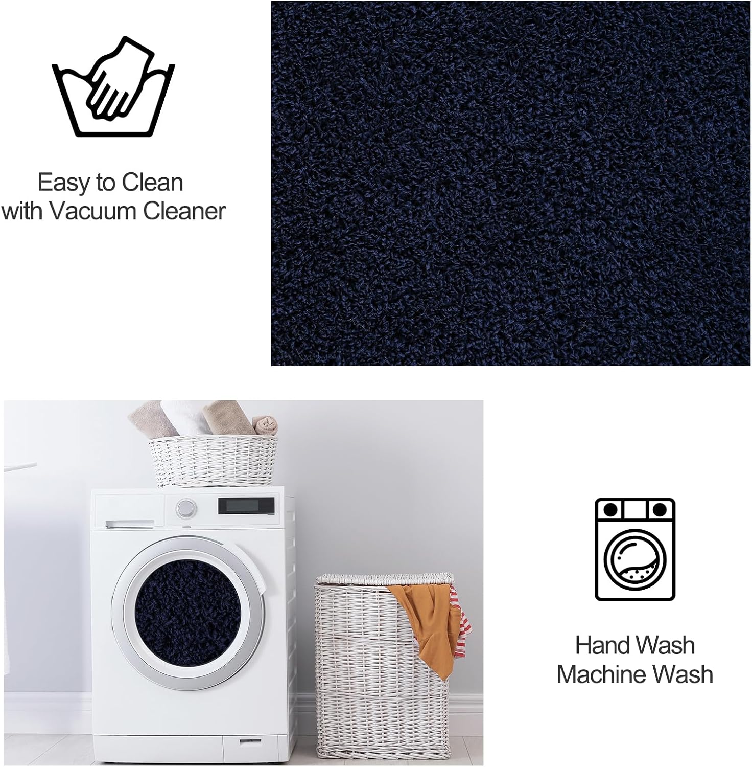 FlyDOIT Area Rugs for Bedroom Living Room, 4x6 Navy Blue Super Soft Comfy Thickened Memory-Foam Indoor Carpets, Modern Aesthetic Minimalist Carpet for Boys Girls Adults Apartment Nursery Home Décor
