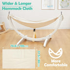 FUNLIO Wooden Hammock with Stand for Kids 3-5 Years (Height < 3.9ft/120cm), Premium Solid Wood Kids Hammock Chair Stand, Stable Structure, Wider & Longer Children Hammock, 220lbs Capacity - White