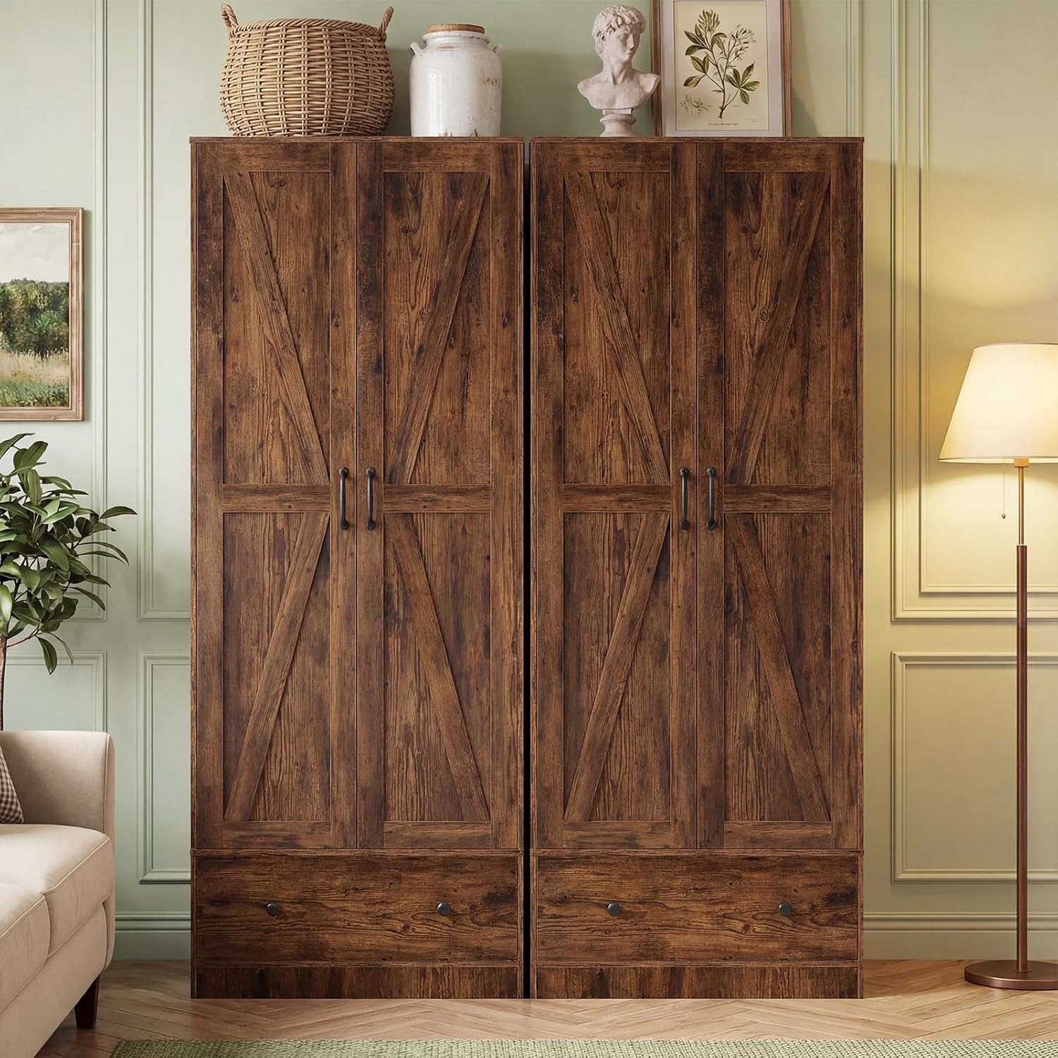 Giantex 72" Tall Kitchen Pantry Cabinet, Farmhouse Wooden Cupboard w/ 2 Doors, Drawer & Adjustable Shelves, Freestanding Versatile Storage Cabinet for Dining Room Living Room Bathroom (Rustic Brown)