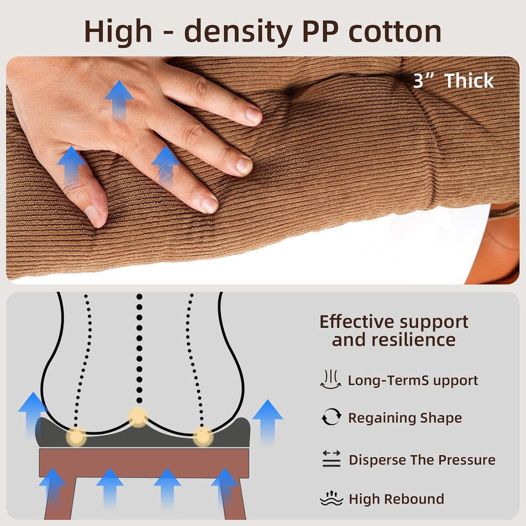 HLOVME Corduroy Chair Cushion with Ties Ultra Soft Warm Floor Cushion for Kids Reading Nook Comfortable Square Seat Cushion for Adult 15.7”x15.7”, Khaki
