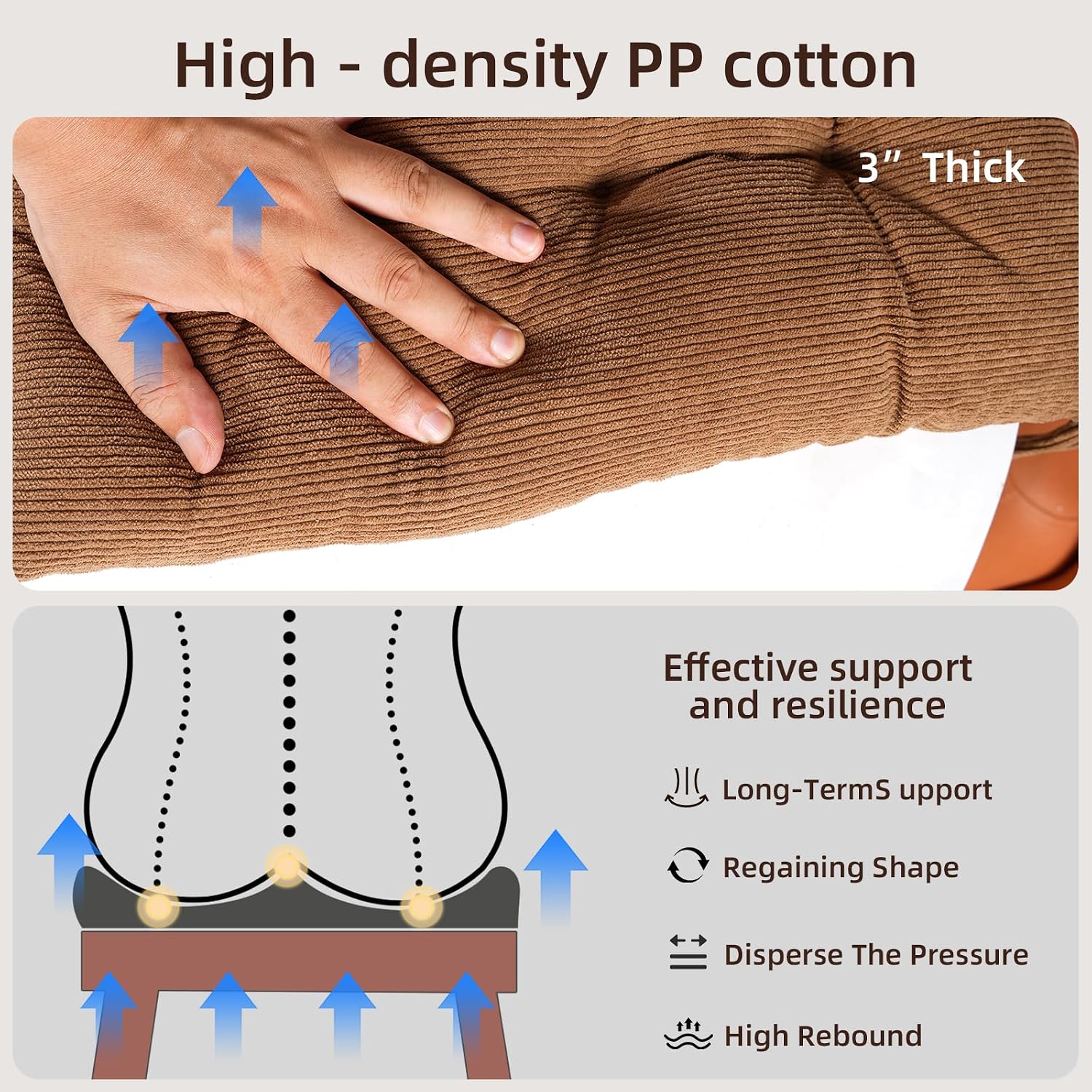 HLOVME Corduroy Chair Cushion with Ties Ultra Soft Warm Floor Cushion for Kids Reading Nook Comfortable Square Seat Cushion for Adult 15.7”x15.7”, Khaki
