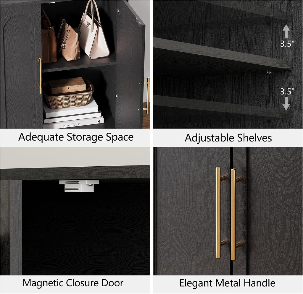 FORTUNETEC Sideboard Buffet Cabinet with Storage, Modern Accent Cabinet with Arched Doors & Shelf, 31.5" Modular Media Console, Minimalist Credenza for Living Room Kitchen Dining Room Entryway, Black