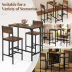 Giantex 3-Piece Bar Table and Chair Set with 2 Counter Height Bar Stools, Breakfast Nook Table Set for Small Space, Dinette, Pub, Kitchen, Apartment, Restaurant, Dining Table Set for 2 (Brown)