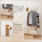SOBIBO Wood Coat Rack Freestanding with Shelves & Hooks, 23.6inch, Natural | Solid Wood Frame, 3-in-1 Clothes Rack, Garment Rack with Storage for Bedroom, Hallway, Entryway, Office, Living Room