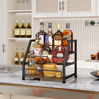 HapiRm Liquor Bottle Display Shelf - 3-Tier Stepped Liquor Cabinet Bar with Protective Fence, Countertop Wine Rack for Home