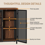 Buffet Cabinet, Metal Mesh Storage Sideboard with Adjustable Shelves, Coffee Bar Cabinet for Dining Room, Kitchen, Living Room, Entryway,Vintage Brown