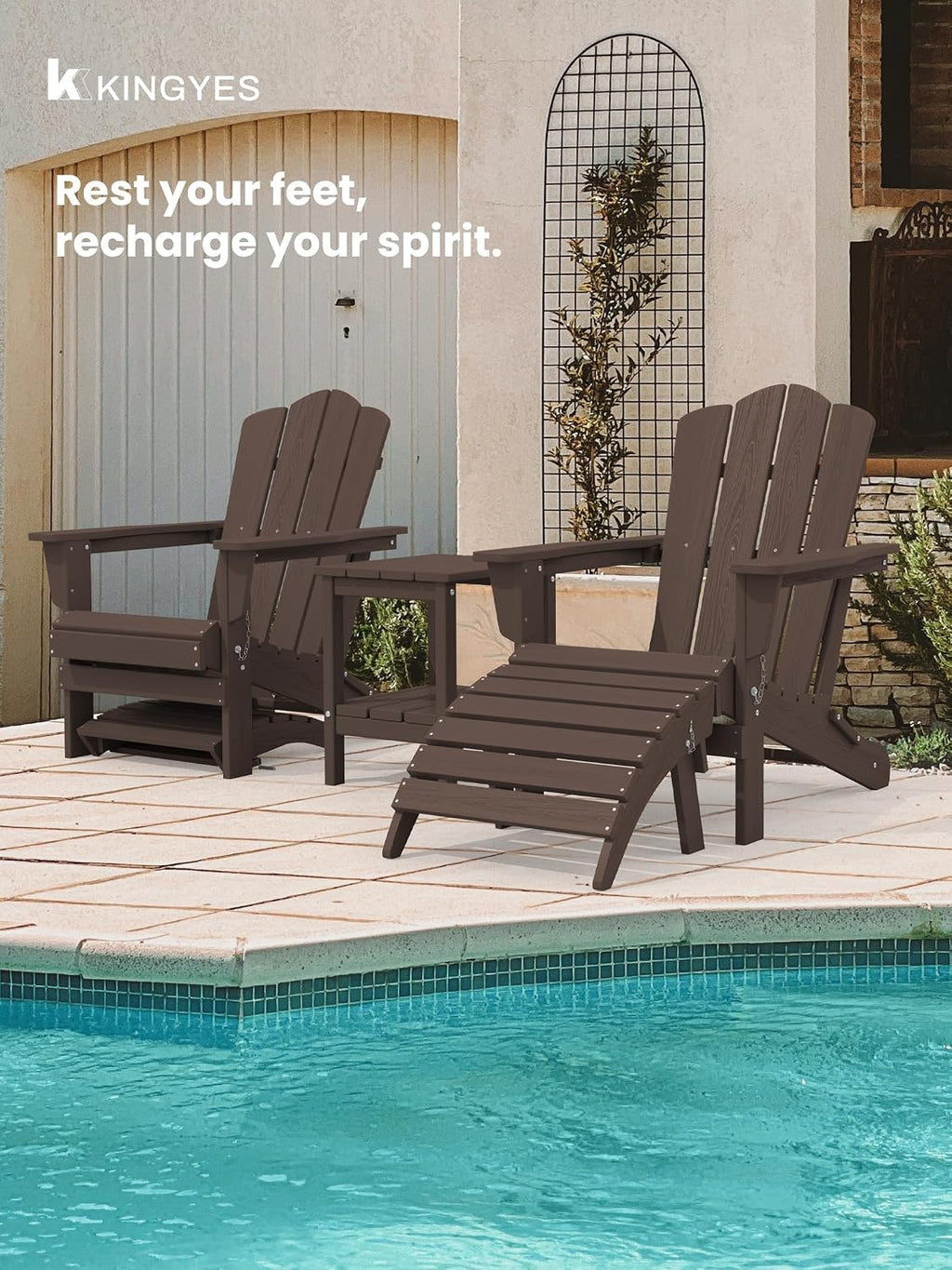 KINGYES Folding Adirondack Ottomans Set of 2 for Adirondack Chair, Coffee