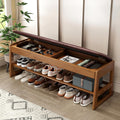 IUNVR Shoe Rack Bench with Hidden Storage, 2-TierSolid Rubberwood Entryway Bench with SoftLeather Cushioned Seat & Flip-Top Storage,330lbs Capacity, Wooden Shoe Organizer forHallway, Closet, Foyerm