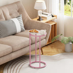 Easy Paws C Table Side End Table, Small Round Couch Sofa Tray Snack Table for Living Room, Bedroom,Accent Coffee Table,TV Tray Table for Small Space, Nightstand with Metal Frame(Pink)