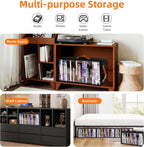 2 Pack DVD Storage Box, Stackable Oxford Fabric DVD Cases Holder with Front Zippered Clear Window and Handles, 15.7 x 7.9 x 6.1 In, Foldable DVD Organizer Rack, Holds Up to 50 DVDs (25 Each)