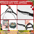 Zhengmy 4 Pack 30" 24" Wreath Storage Container Clear Christmas Wreath Storage Bags with Handle and Dual Zipper Plastic Decorative Garland Protector for Xmas Seasonal Holiday(Black)