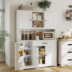 Gizoon 67 in Kitchen Storage Cabinet with Door and Shelves, Kitchen Pantry Cabinet Tall Coffee Bar Hutch with Storage for Dining Room, Painted White