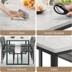 Dining Table Set for 4, PVC Faux Marble Kitchen Table Chairs Set of 4 with Upholstered PU Leather, Easy to Maintain, Sturdy and Scratch-Resistant, Space-Saving Dining Room Set