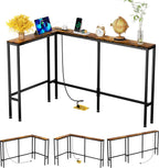 GRLEAF L Shaped 70" Narrow Console Sofa Table with Built-in Power Strip (2 AC Outlets & 2 USB Ports) – 4.9ft Power Cord, Metal Frame, Easy Assembly, Ideal for Behind Couch, Hallway (Rustic Brown,70IN)