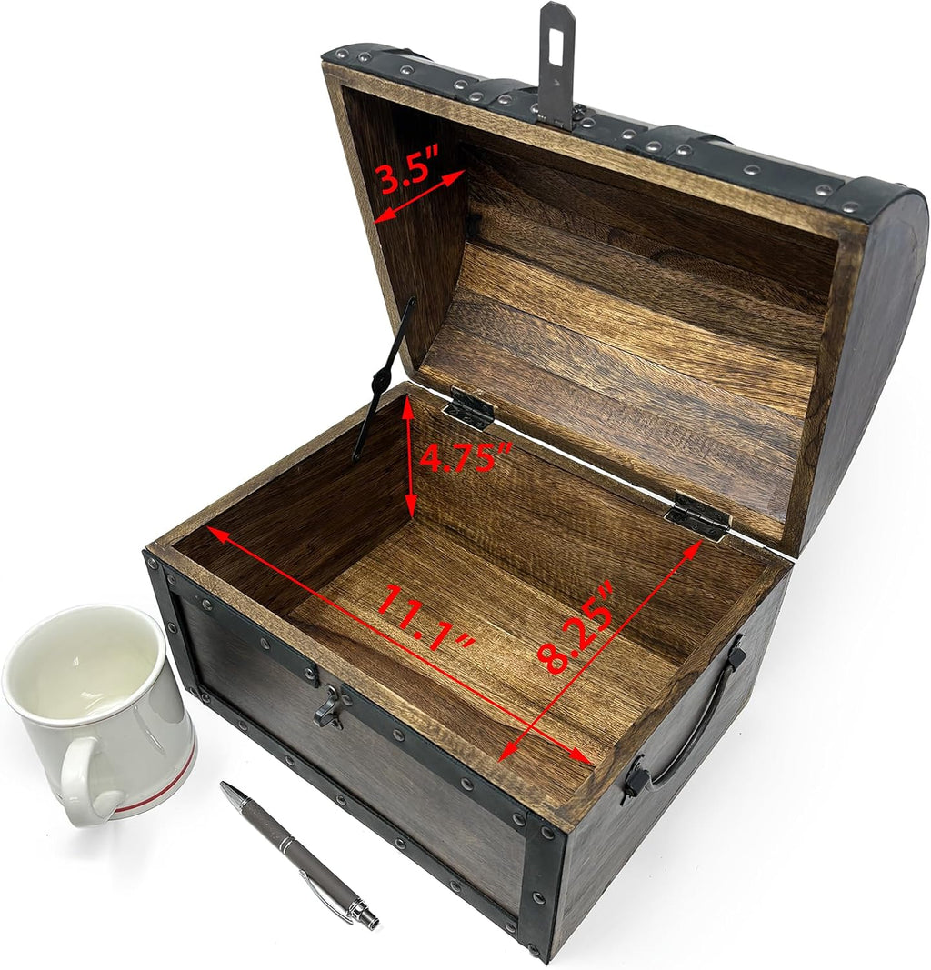 Nautical Cove Handmade Wooden Treasure Chest Storage Box – Deluxe Design with Real Leather Accents, Working Iron Lock & Skeleton Keys, Decorative Keepsake Chest (Large - 12 × 9 × 9")
