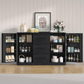ONBRILL 47" Sideboard Buffet Cabinet with Storage and 3 Drawers, Large Buffet Cabinets with 2 Doors, Console Credenza, Modern Coffee Bar Table w/Adjustable Shelves for Dining Room, Living Room, Black