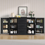 ONBRILL 47" Sideboard Buffet Cabinet with Storage and 3 Drawers, Large Buffet Cabinets with 2 Doors, Console Credenza, Modern Coffee Bar Table w/Adjustable Shelves for Dining Room, Living Room, Black