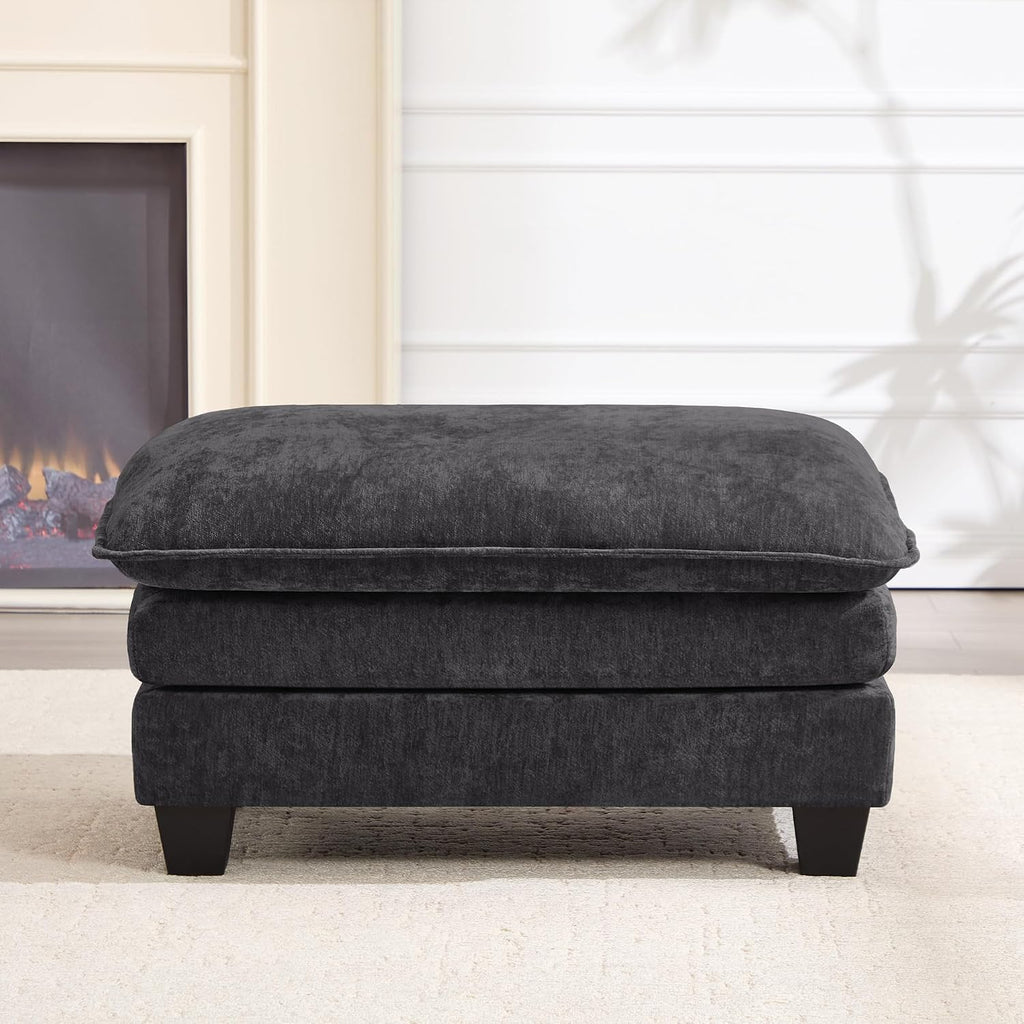 36 INCH Foot Stools Ottoman Chenille Foot Rest Stool Rectangular Upholstered Ottoman Under Desk Footrest for Living Room Bedroom Entryway,Darkgrey