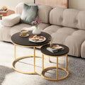 Garden 4 you Nesting Coffee Table, 23.6" Round Coffee Table Set of 2, Wooden Nesting Table Set with Metal Frame, Side Tables for Living Room Bedroom Balcony, Black
