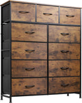 WLIVE Tall Dresser for Bedroom, Fabric Dressers Storage Tower, Dresser & Chest of Drawers Organizer Unit with 11 Drawers, Storage Cabinet, Hallway, Closets, Steel Frame, Wood Top, Rustic Brown