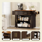DHH Rolling Kitchen Island with Drop Leaf Countertop&Ample Storage - 39.4" Small Mobile Kitchen Cart On Wheels with Sliding Door,Drawers,Spice Rack & 2-Tier Storage (Dark Walnut)
