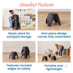 ECR4Kids Ayana Stackable Plastic Stool Seating Set, Children's Furniture, Black, 4-Pack