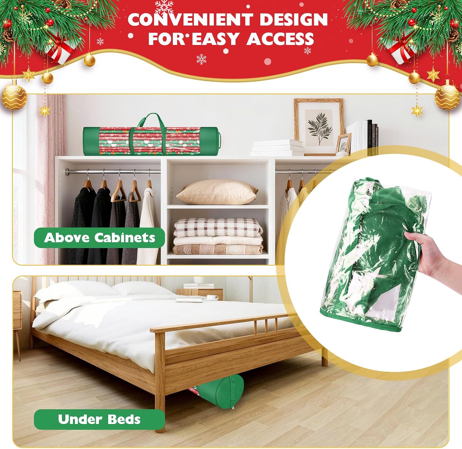 2Pack Christmas Gift Wrapping Paper Organizer Storage 40 Inch Wrapping Paper Storage Holder Gift Wrap Storage Containers Durable 600D Oxford Fabric for Holiday, Christmas, Fits 18-25 Rolls, Green