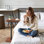 TV Tray Table, Adjustable Height, Flip-Top, Snack Side Table with 360° Swivel and 180° Tilt, C Shaped End Table for Couch, Sofa, Bed, Recliner, Walnut