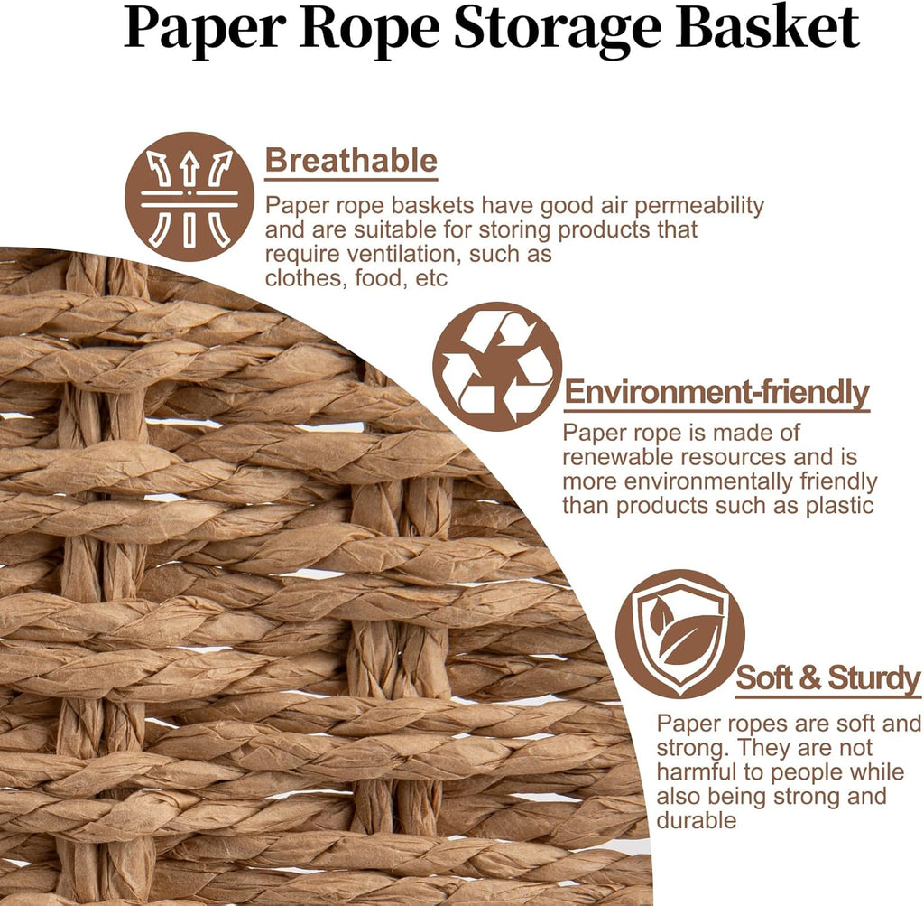 OIAHOMY Wicker Storage Basket with Lid & Lock, Lidded Storage Bins, Decorative Baskets for Organizing, Set of 2-Natural