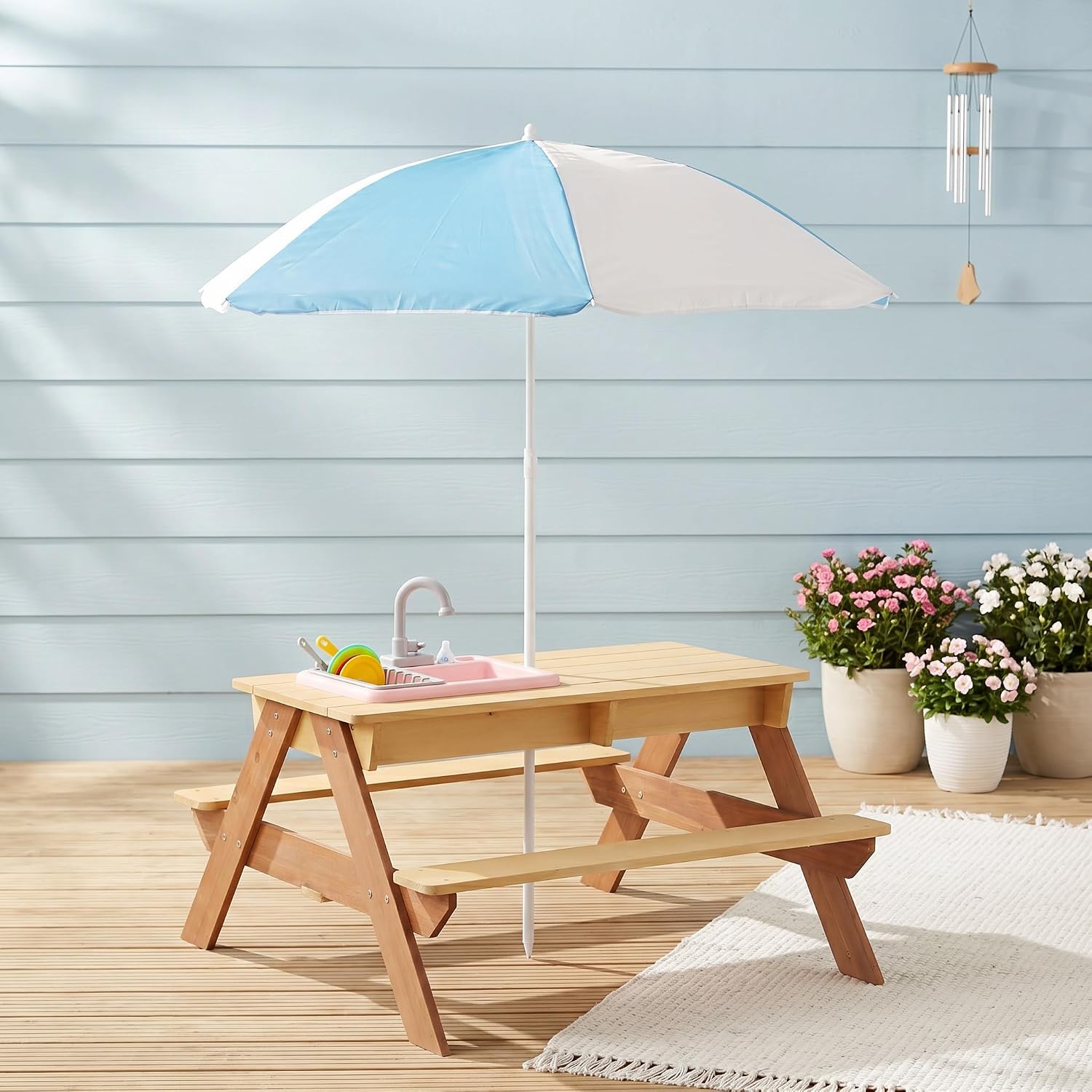 Natural Wood Kids Patio Chair, Non-Toxic Water-Based Paint Playroom Chair, Easy Assembly Anti-Tipping Chair for Ages 3-10,A4