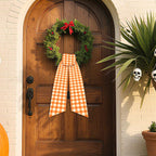 Orange Fall Wreath Sash for Front Door Farmhouse Thanksgiving | 2 Pcs, Plaid, 60 Inch, DIY Embroidery, Autumn