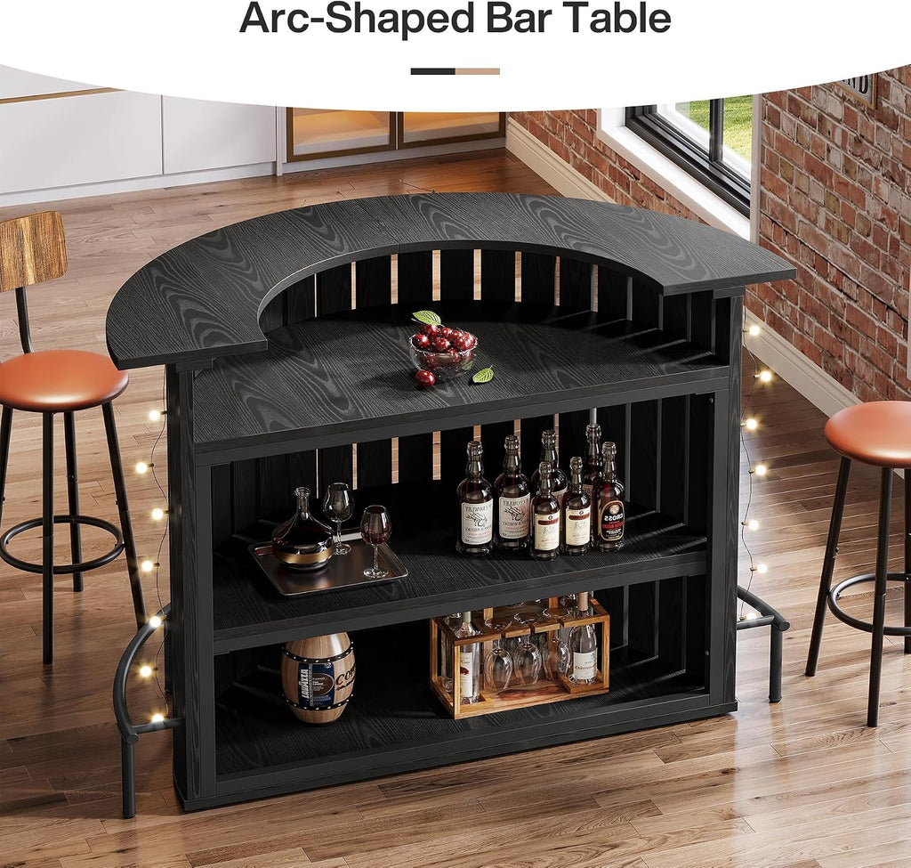 4-Tier Bar Table, 39.4" H Home Bar Unit with Footrest, Arc-Shaped Mini Bar Table, Modern Wine Bar Cabinet for Home Pub, Living Room, Black