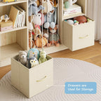 EXPERLAM 4-in-1 Toy Storage Organizer with Stuffed Animal Storage, Solid Pine Kids Bookshelf and Toy Shelf, 6 Cube Shelf with 2 Removable Drawers, Stuffed Animal Zoo for Kids Room, Playroom, Nursery