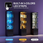 Lvifur Lockable Curio Display Cabinet with Glass Door,65" Lighted Curio Cabinet with 3 Color Lights for Collectibles,3-Tier Glass Display Case with Human Body Sensor for Living Room,Black