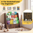 GLACER 4-Tier Kids Bookshelf, Wood Toddler Bookcase with Deep Magazine Display Shelf & Back Storage Space, Children Storage Organizer for Nursery, Playroom, Kids Bedroom, Classroom (Rustic Brown)