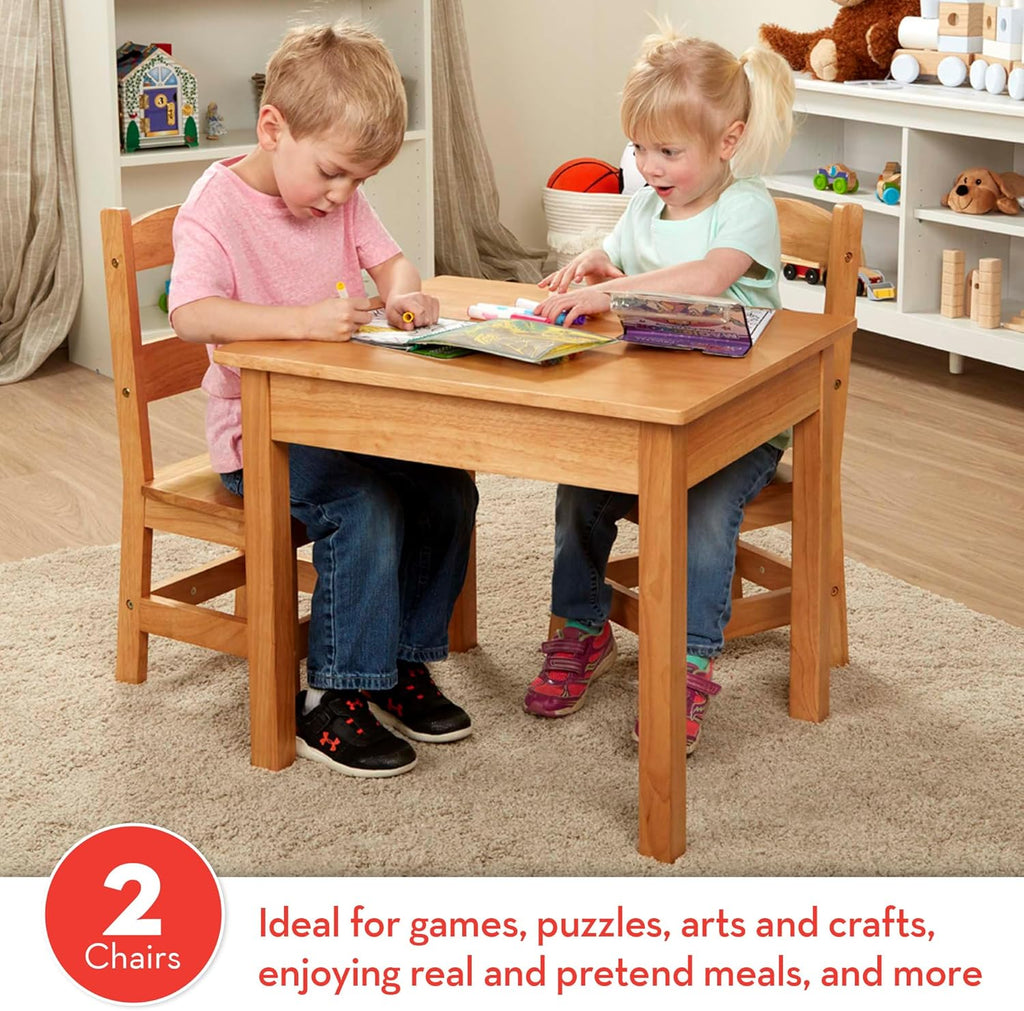 Melissa & Doug Solid Wood Kids Table and Chairs (2), Premium Quality Wooden Toddler Table and Chair Set for Kids Playroom Furniture & Montessori Classroom Furniture for Boys & Girls Ages 3+